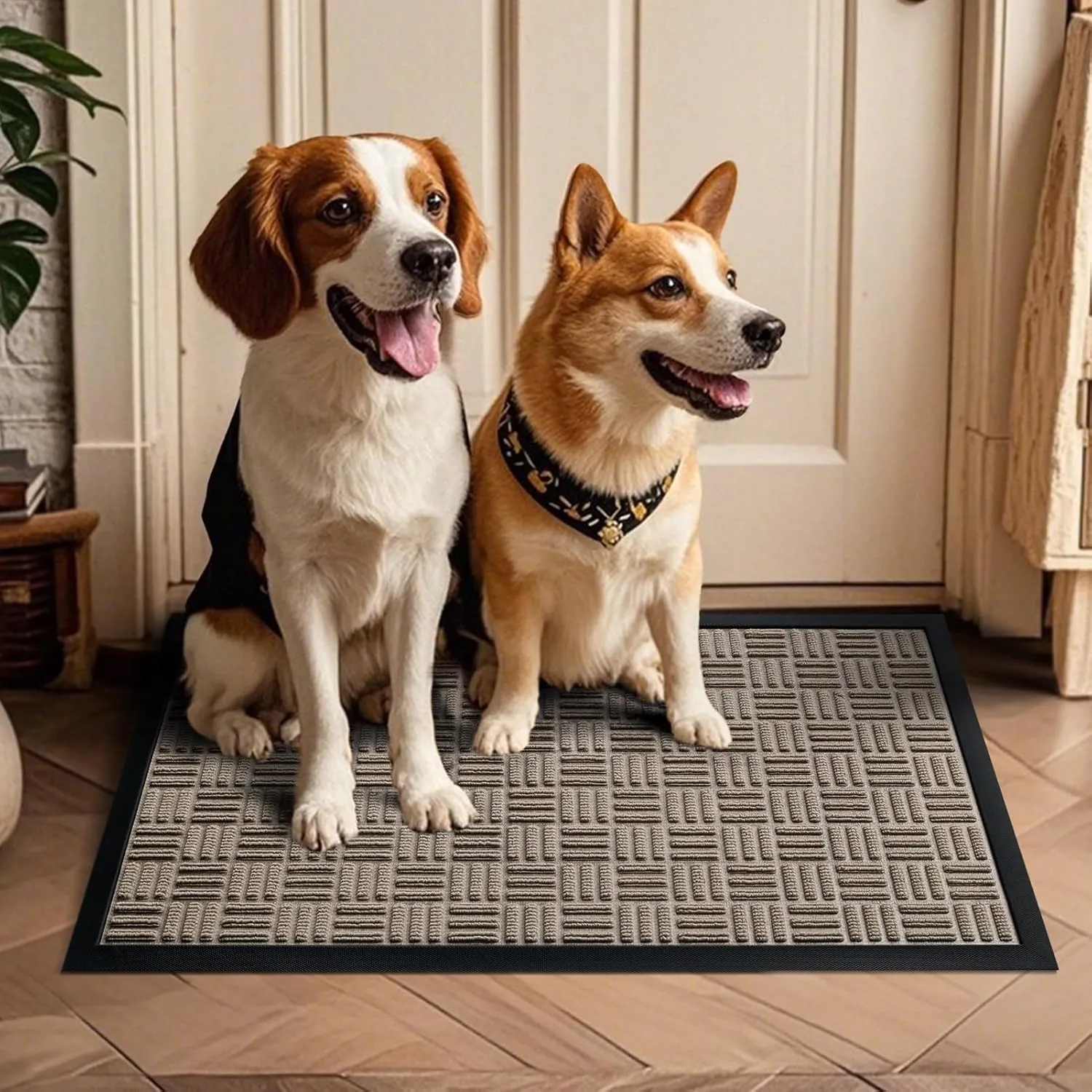 Mibao Front Door Mat, Heavy Duty Durable Welcome Mat for Outdoor Indoor, Dirt Trapper Waterproof Super Absorbent Door Mat for Entryway Outside Patio Porch, 29.5" x 17", Beige