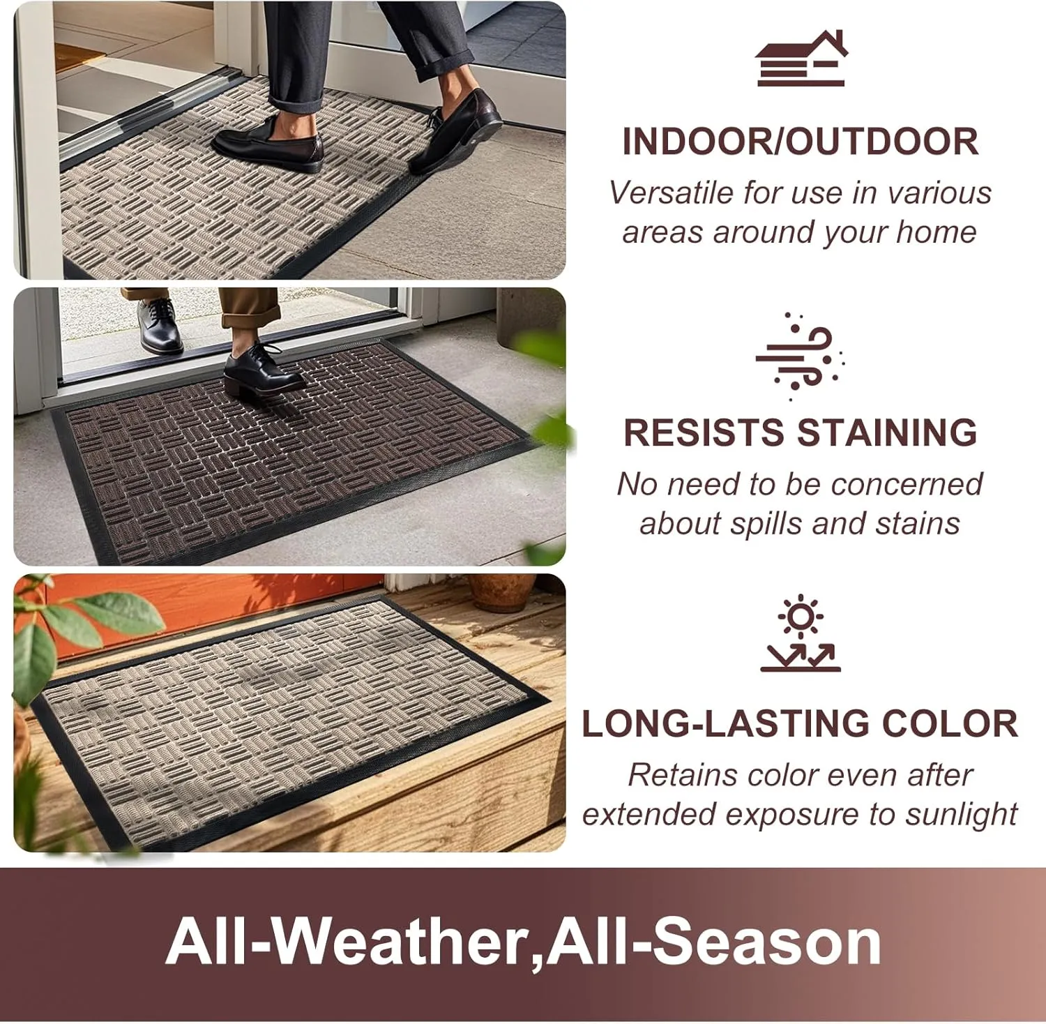 Mibao Front Door Mat, Heavy Duty Durable Welcome Mat for Outdoor Indoor, Dirt Trapper Waterproof Super Absorbent Door Mat for Entryway Outside Patio Porch, 29.5" x 17", Beige
