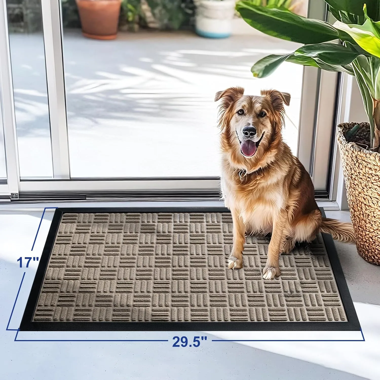 Mibao Front Door Mat, Heavy Duty Durable Welcome Mat for Outdoor Indoor, Dirt Trapper Waterproof Super Absorbent Door Mat for Entryway Outside Patio Porch, 29.5" x 17", Beige