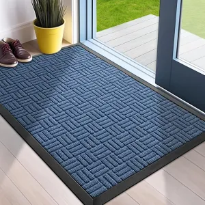 Mibao Front Door Mat, Heavy Duty Durable Welcome Mat for Outdoor Indoor, Dirt Trapper Waterproof Super Absorbent Door Mat for Entryway Outside Patio Porch, 29.5" x 17", Blue