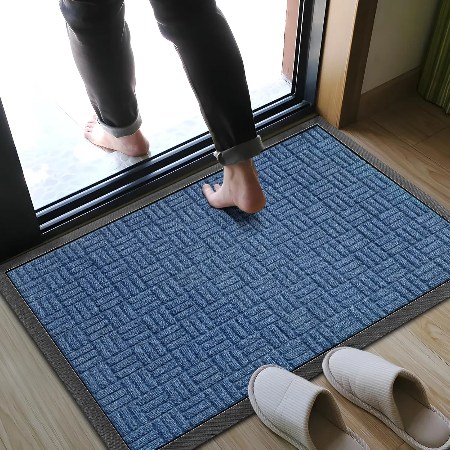Mibao Front Door Mat, Heavy Duty Durable Welcome Mat for Outdoor Indoor, Dirt Trapper Waterproof Super Absorbent Door Mat for Entryway Outside Patio Porch, 29.5" x 17", Blue