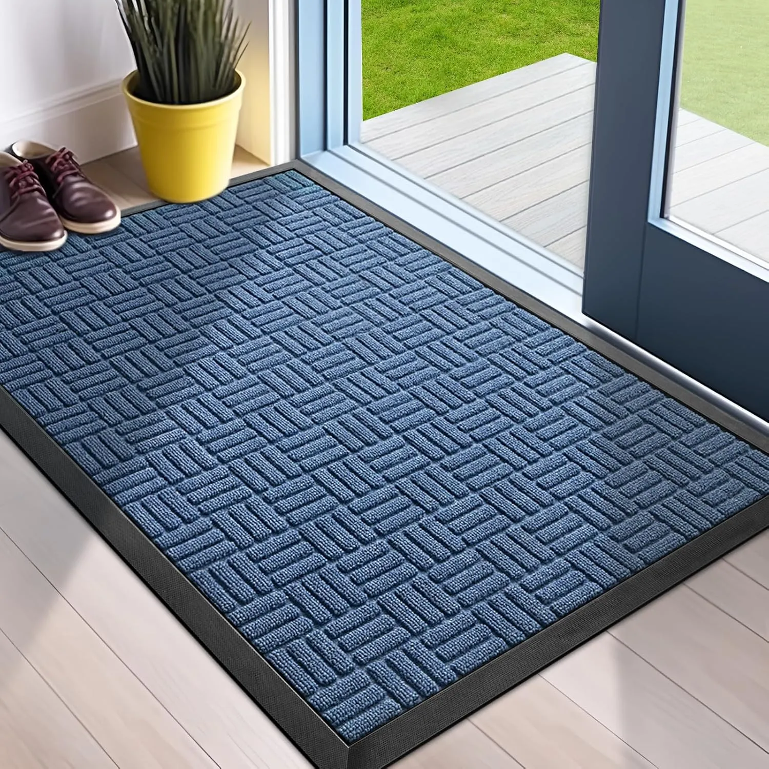 Mibao Front Door Mat, Heavy Duty Durable Welcome Mat for Outdoor Indoor, Dirt Trapper Waterproof Super Absorbent Door Mat for Entryway Outside Patio Porch, 29.5" x 17", Blue