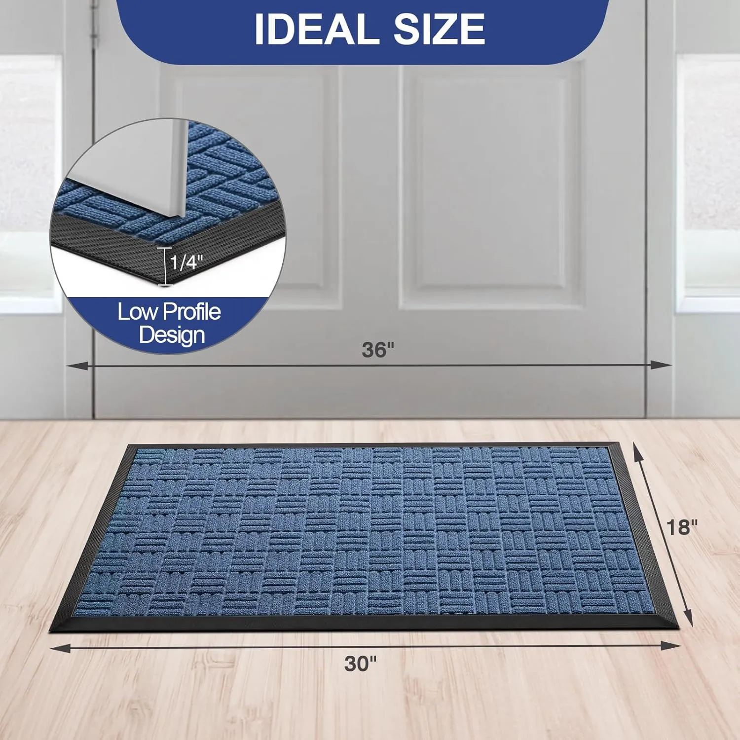 Mibao Front Door Mat, Heavy Duty Durable Welcome Mat for Outdoor Indoor, Dirt Trapper Waterproof Super Absorbent Door Mat for Entryway Outside Patio Porch, 29.5" x 17", Blue