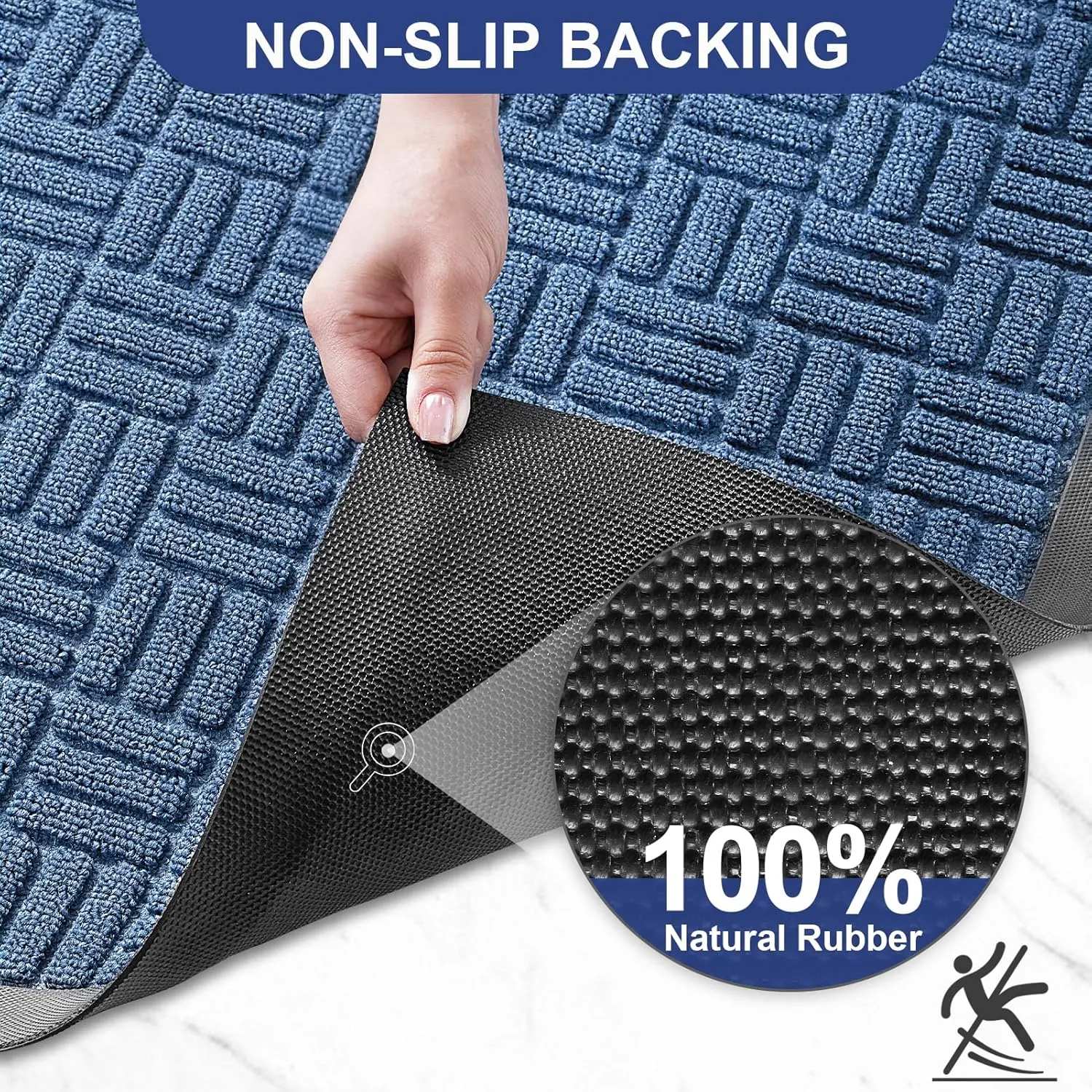 Mibao Front Door Mat, Heavy Duty Durable Welcome Mat for Outdoor Indoor, Dirt Trapper Waterproof Super Absorbent Door Mat for Entryway Outside Patio Porch, 29.5" x 17", Blue