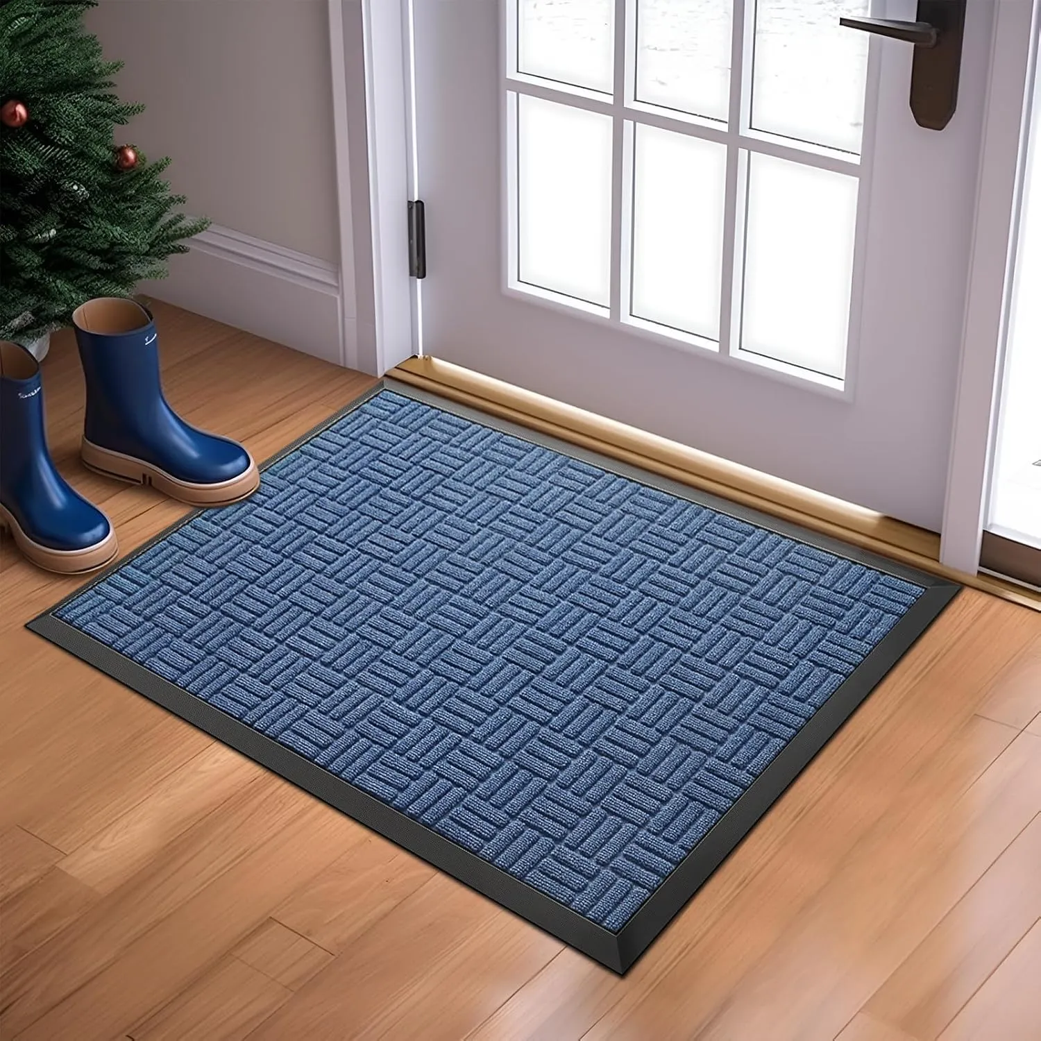 Mibao Front Door Mat, Heavy Duty Durable Welcome Mat for Outdoor Indoor, Dirt Trapper Waterproof Super Absorbent Door Mat for Entryway Outside Patio Porch, 29.5" x 17", Blue