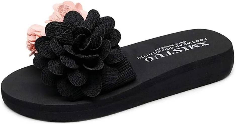 MIOKE Womens Lace Flower Flat Slide Sandals Fashion Bohemia Platform Comfort NonSlip Summer Beach Sandals