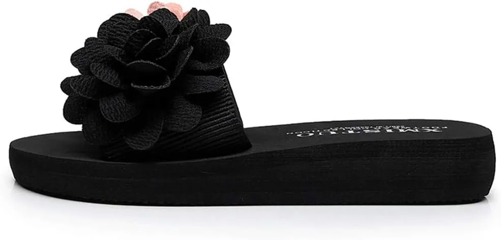 MIOKE Womens Lace Flower Flat Slide Sandals Fashion Bohemia Platform Comfort NonSlip Summer Beach Sandals