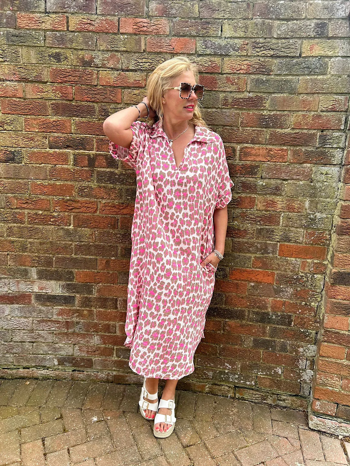 Mocha Bubble Cotton Leopard Shirt Dress Lola
