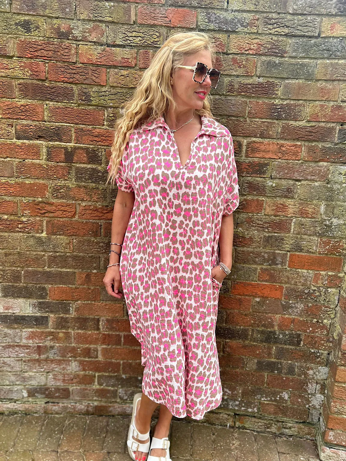 Mocha Bubble Cotton Leopard Shirt Dress Lola