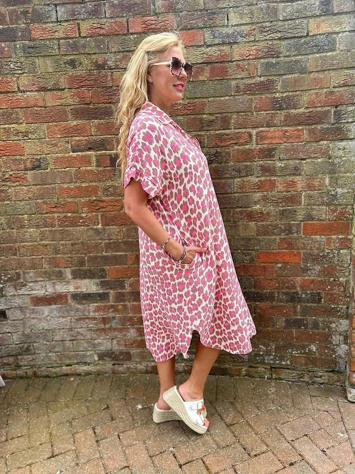 Mocha Bubble Cotton Leopard Shirt Dress Lola