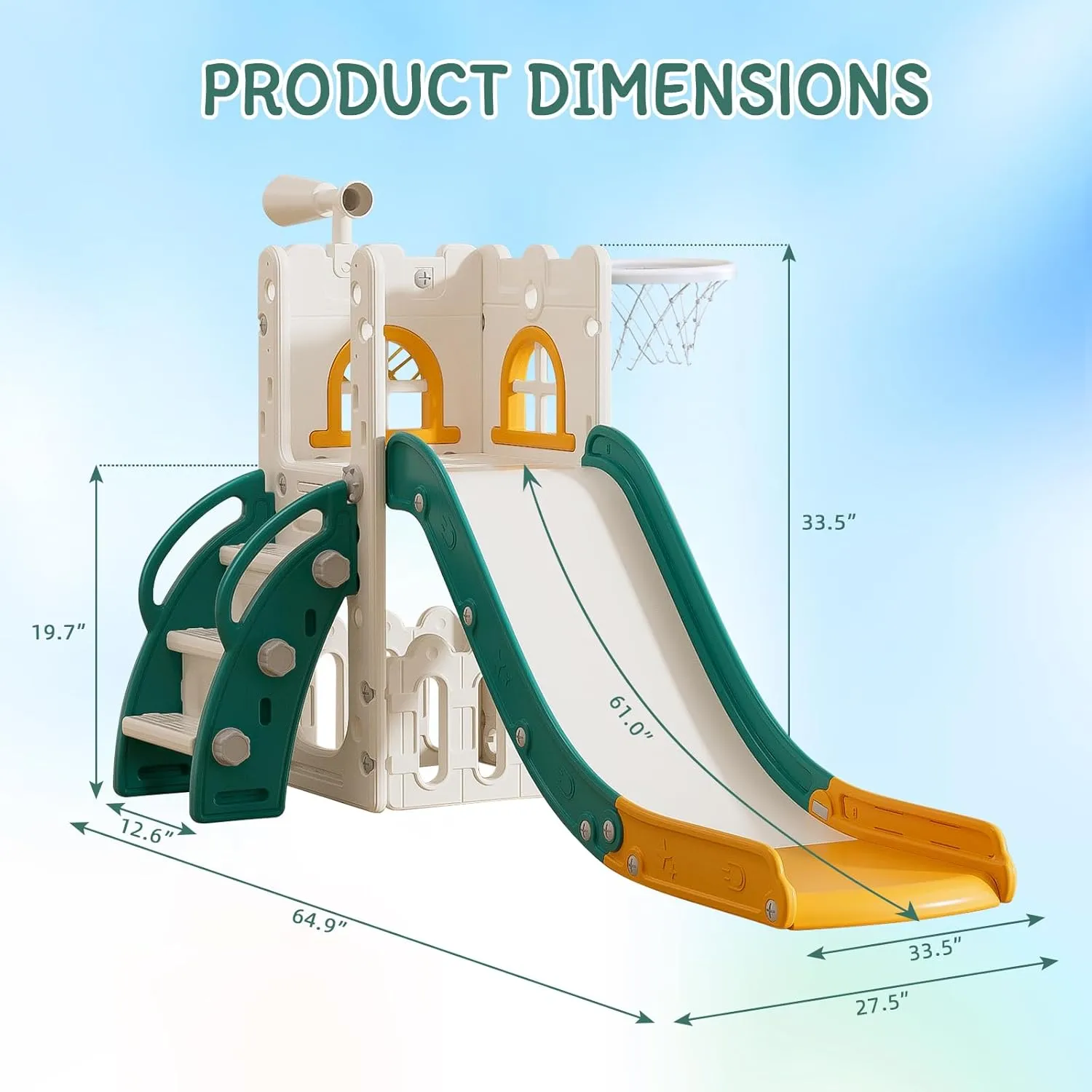 MOCUTEEN 6 in 1 Toddler Slide,Baby Playset for Indoor Outdoor Playground with Basketball Hoop,Storage and Telescope,Climbing Toys for Toddler Playground Playset
