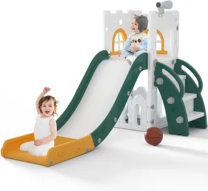 MOCUTEEN 6 in 1 Toddler Slide,Baby Playset for Indoor Outdoor Playground with Basketball Hoop,Storage and Telescope,Climbing Toys for Toddler Playground Playset