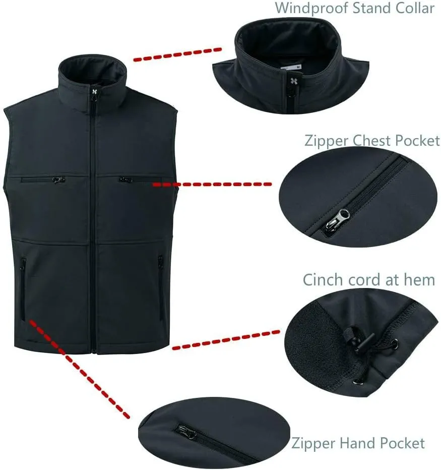 MOHEEN Men's Fleece Vest Outdoor Full Zip Softshell Sleeveless Jacket with Pockets