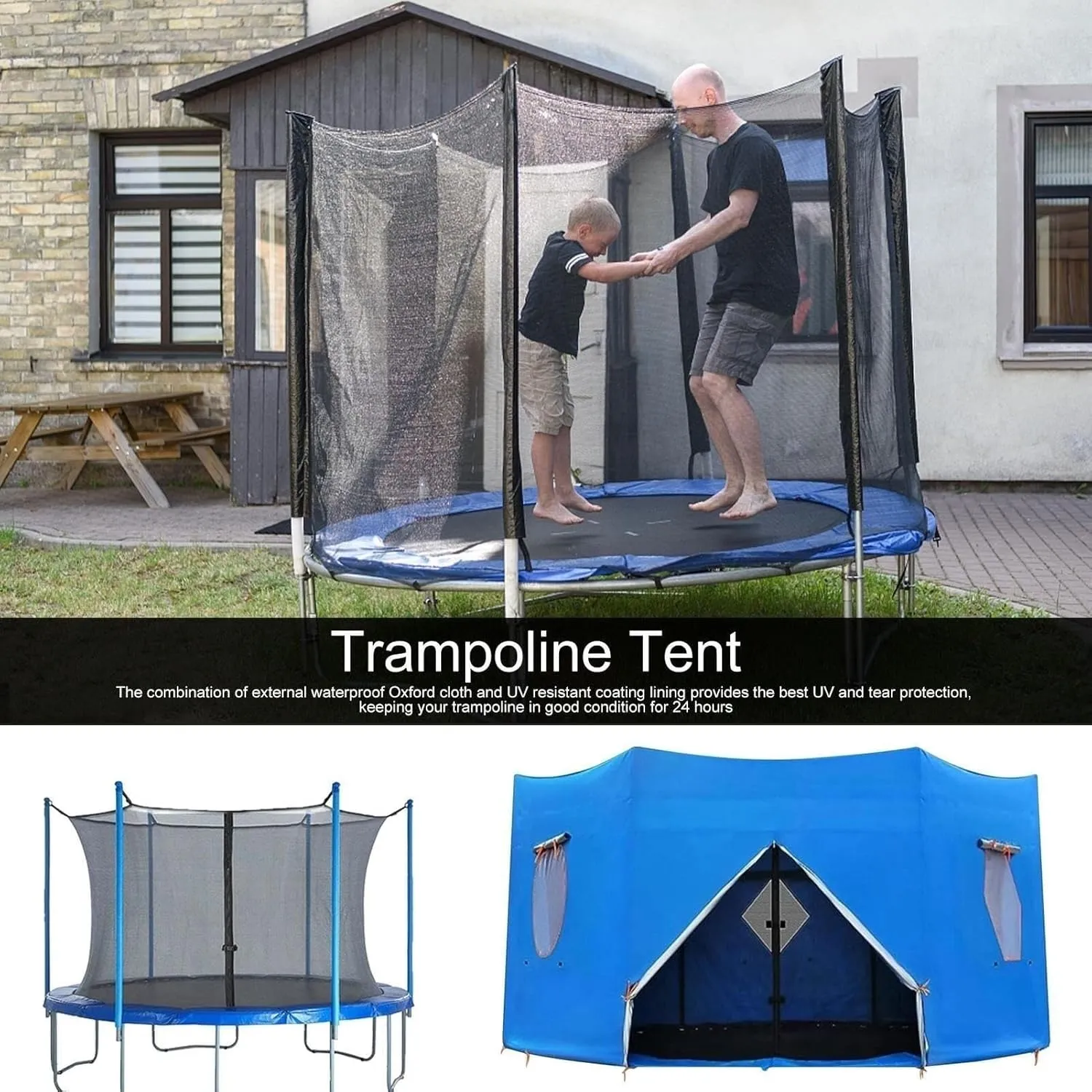 Moyu666-6FT/8FT/10FT/12FT/14FT/15FT Trampoline Tent, Trampoline Tent Cover, Waterproof Oxford Trampoline Canopy, Trampoline Sun Shade for 6 Straight Pole Round Trampoline