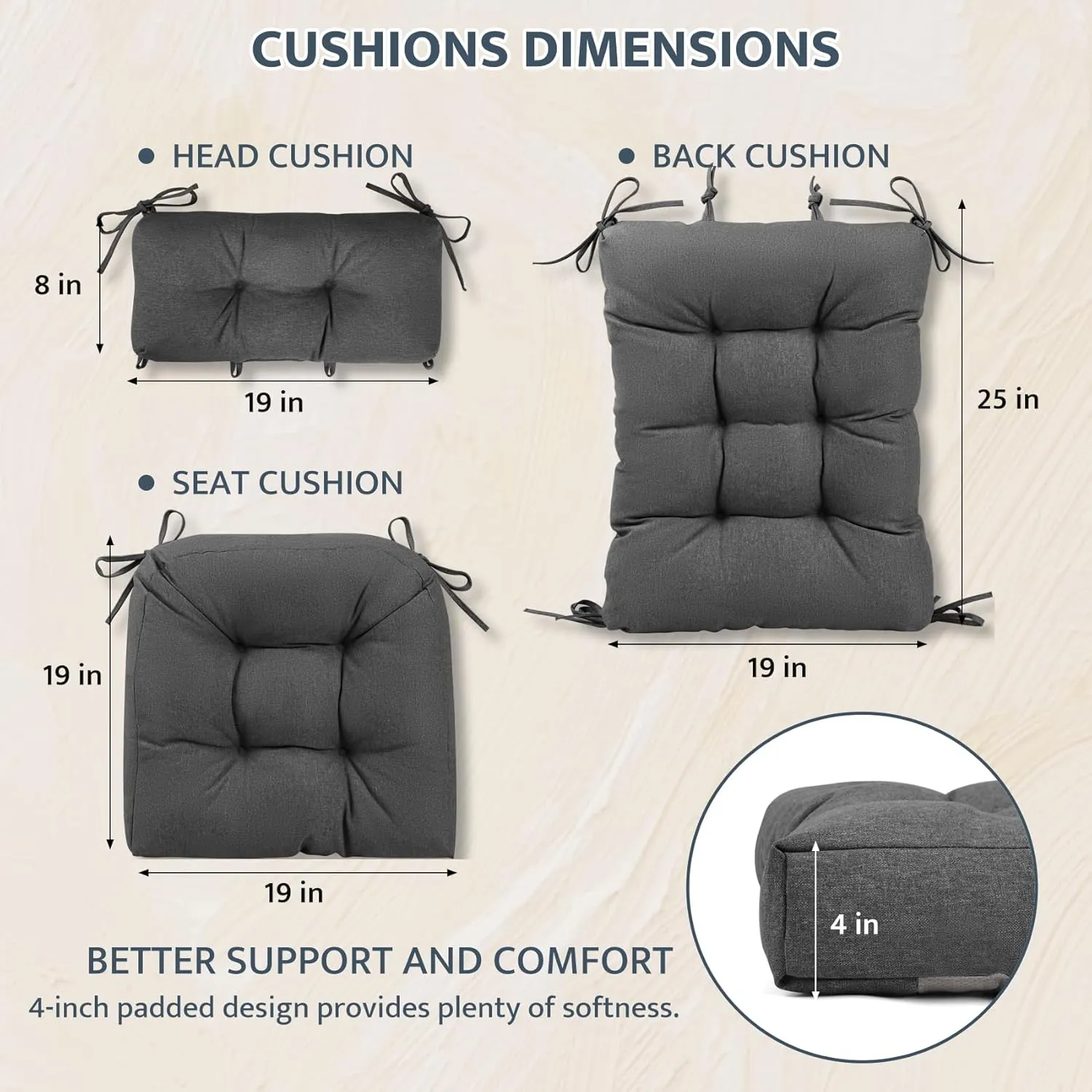 mudilun Indoor/Outdoor Rocking Chair Cushion Anti-Slip Tufted Patio Furniture Cushion with Straps High Back Rocking Chair Cushion for Bedroom, Living Room, Baby Room, Outdoor Patio Chair