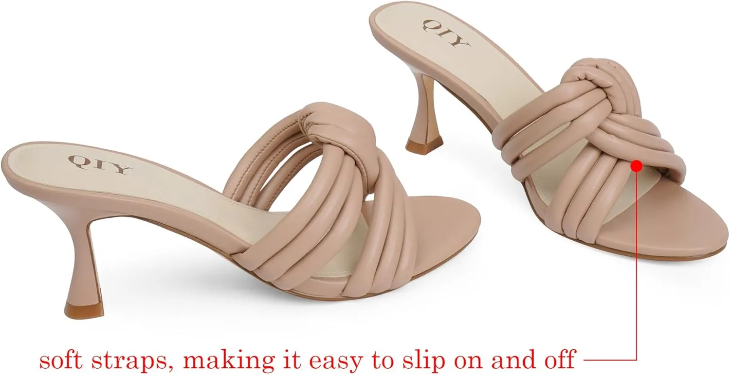 Mule Heels for Women Slip On Heeled Knot Sandals for Women Wedding Dressy Shoes