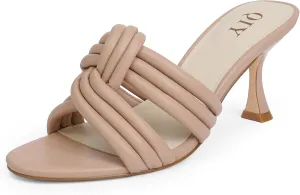 Mule Heels for Women Slip On Heeled Knot Sandals for Women Wedding Dressy Shoes
