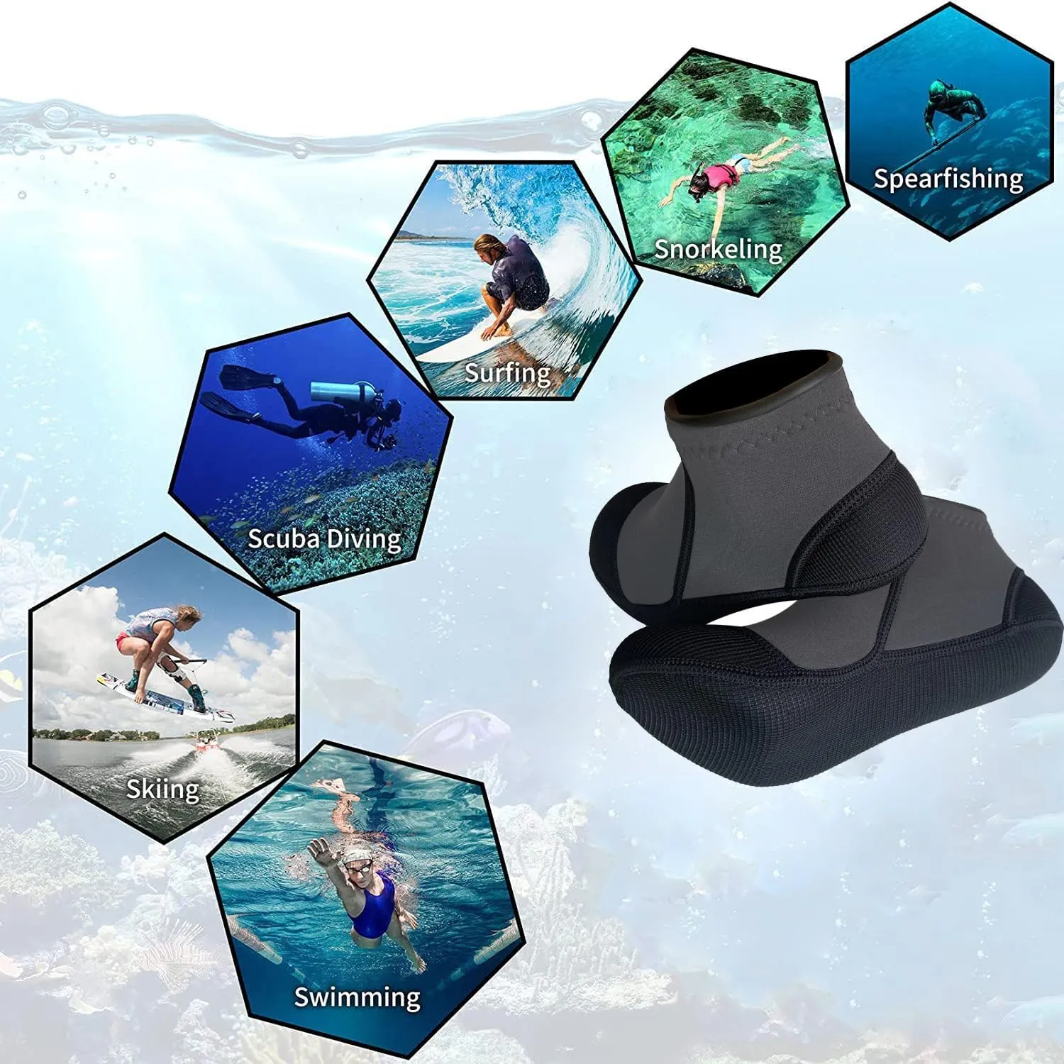 MYLEDI 2 pairs Unisex Shorty Neoprene 3mm Wetsuit Socks for Snorkeling Swim Fins Scuba Diving Kayaking Surfing Beach Sports