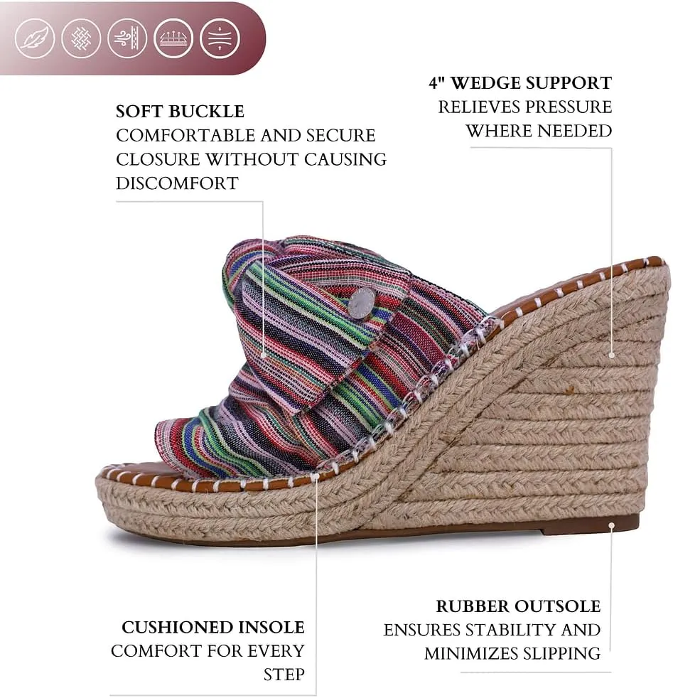 Nautica Women's Espadrille Wedges for Women Platform Sandals – Slip-On Knot Bow Summer Shoes with Woven Rope Heel