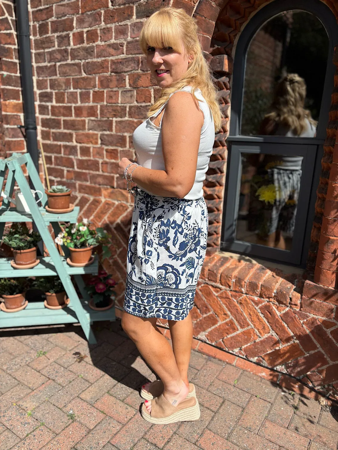 Navy Botanical Print Shorts