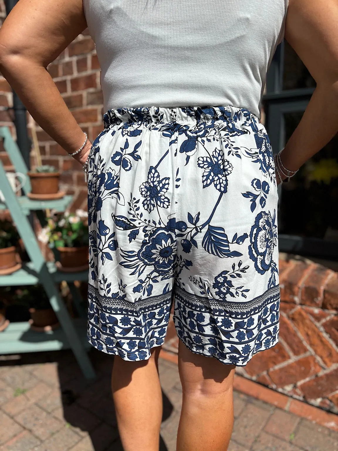 Navy Botanical Print Shorts
