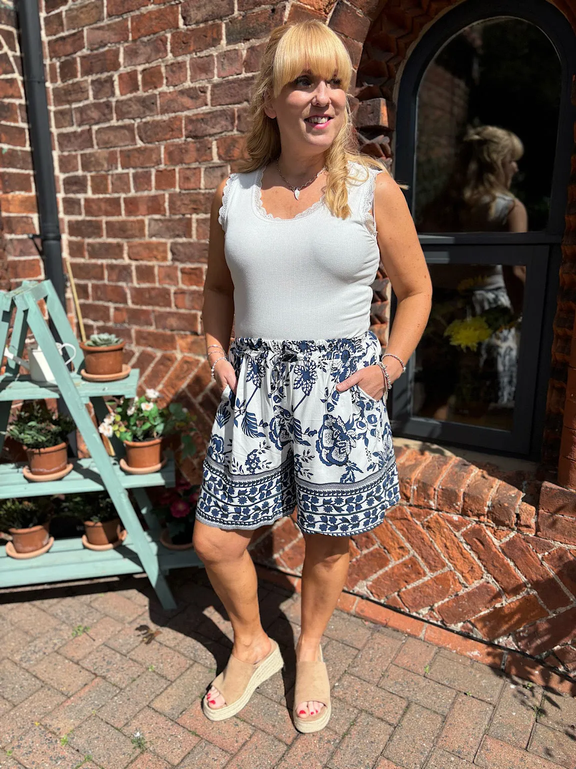 Navy Botanical Print Shorts
