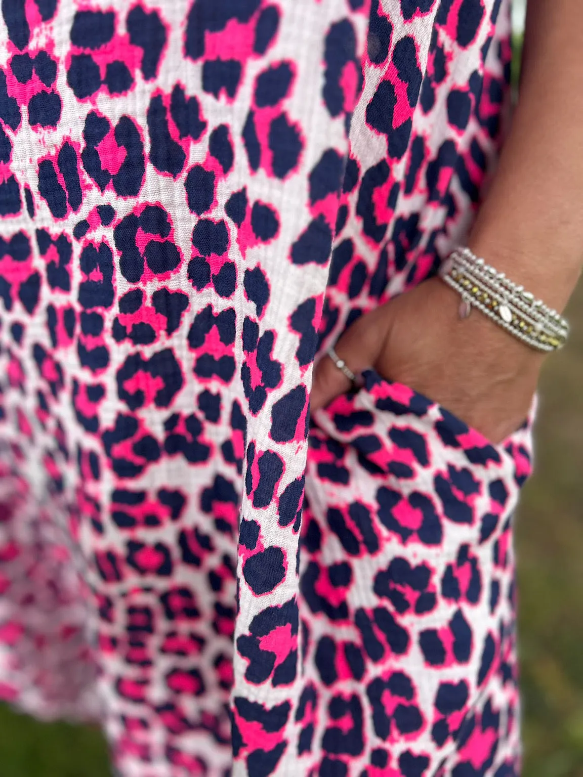 Navy Bubble Cotton Leopard Shirt Dress Lola