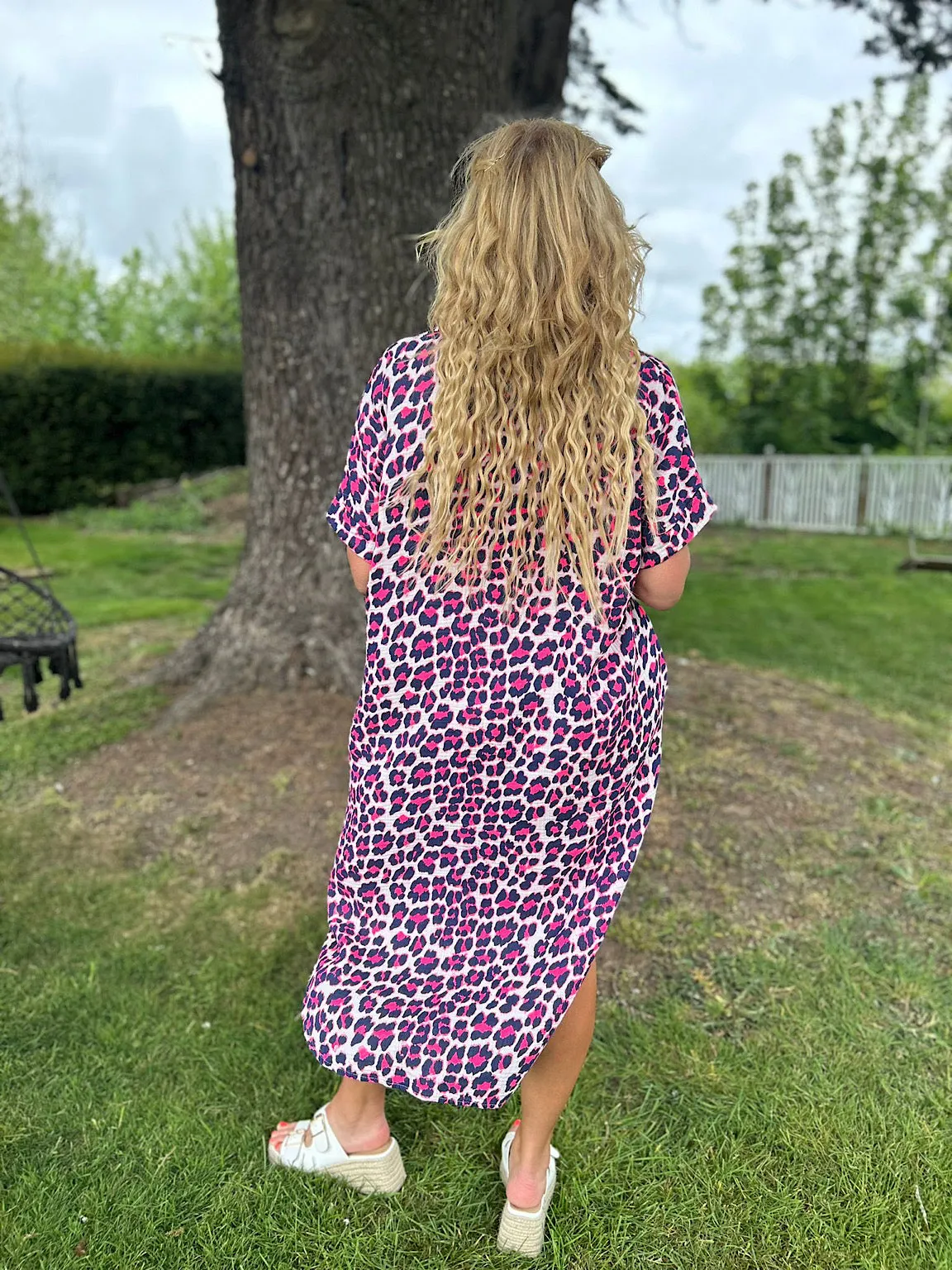 Navy Bubble Cotton Leopard Shirt Dress Lola
