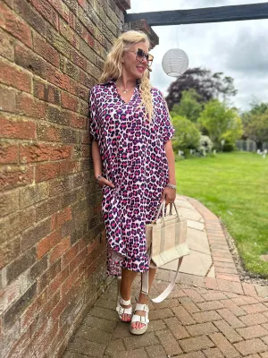 Navy Bubble Cotton Leopard Shirt Dress Lola