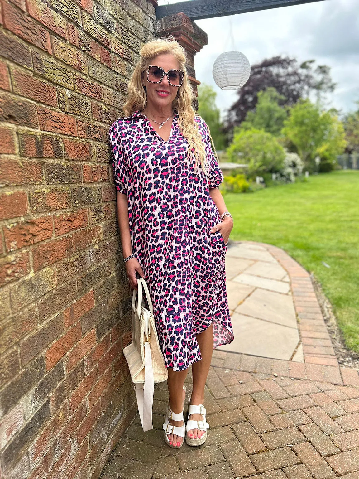 Navy Bubble Cotton Leopard Shirt Dress Lola