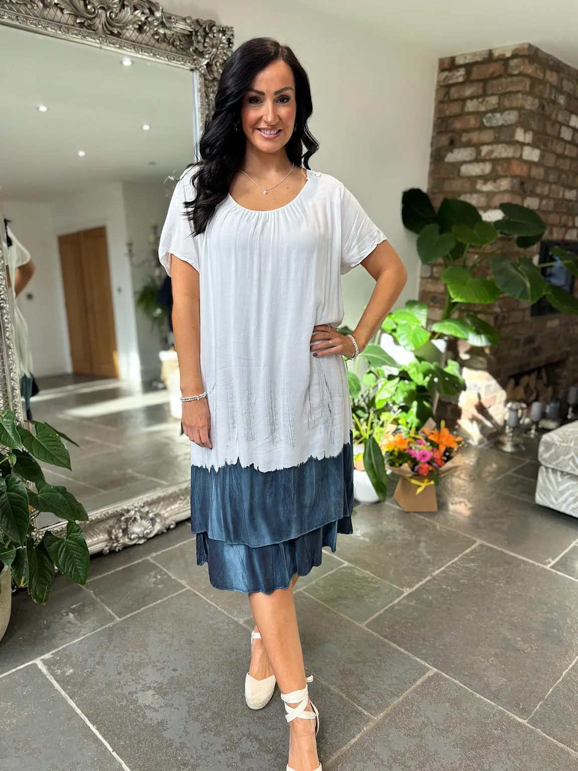 Navy Dipped Hem Dress Ariana