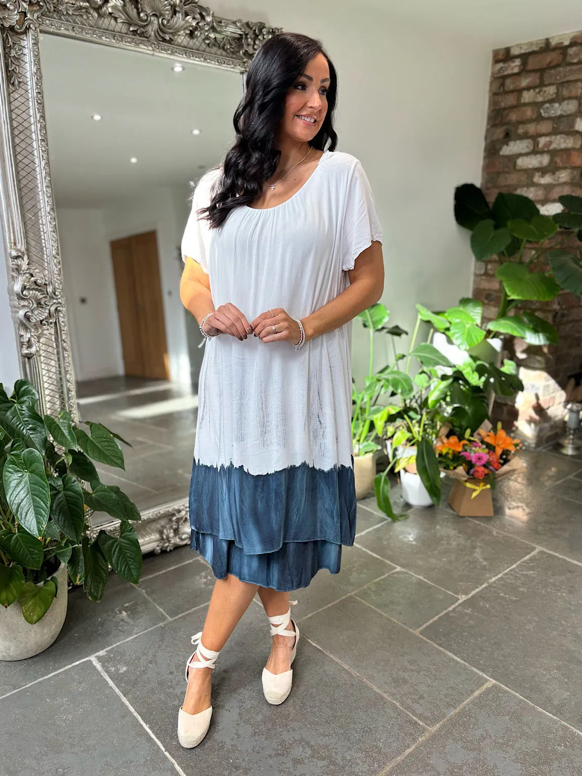 Navy Dipped Hem Dress Ariana