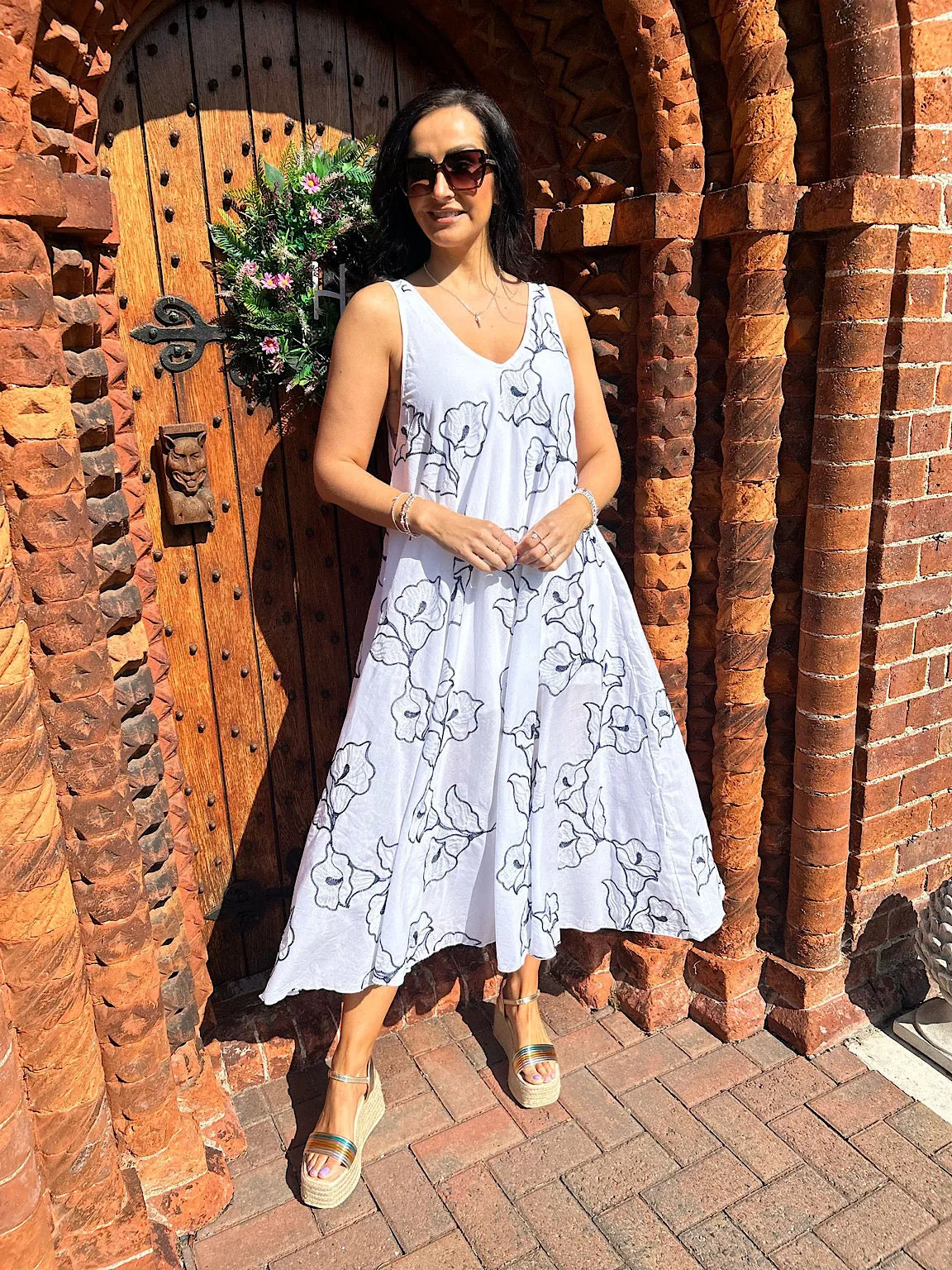 Navy Floral Embroidered Summer Dress Piper