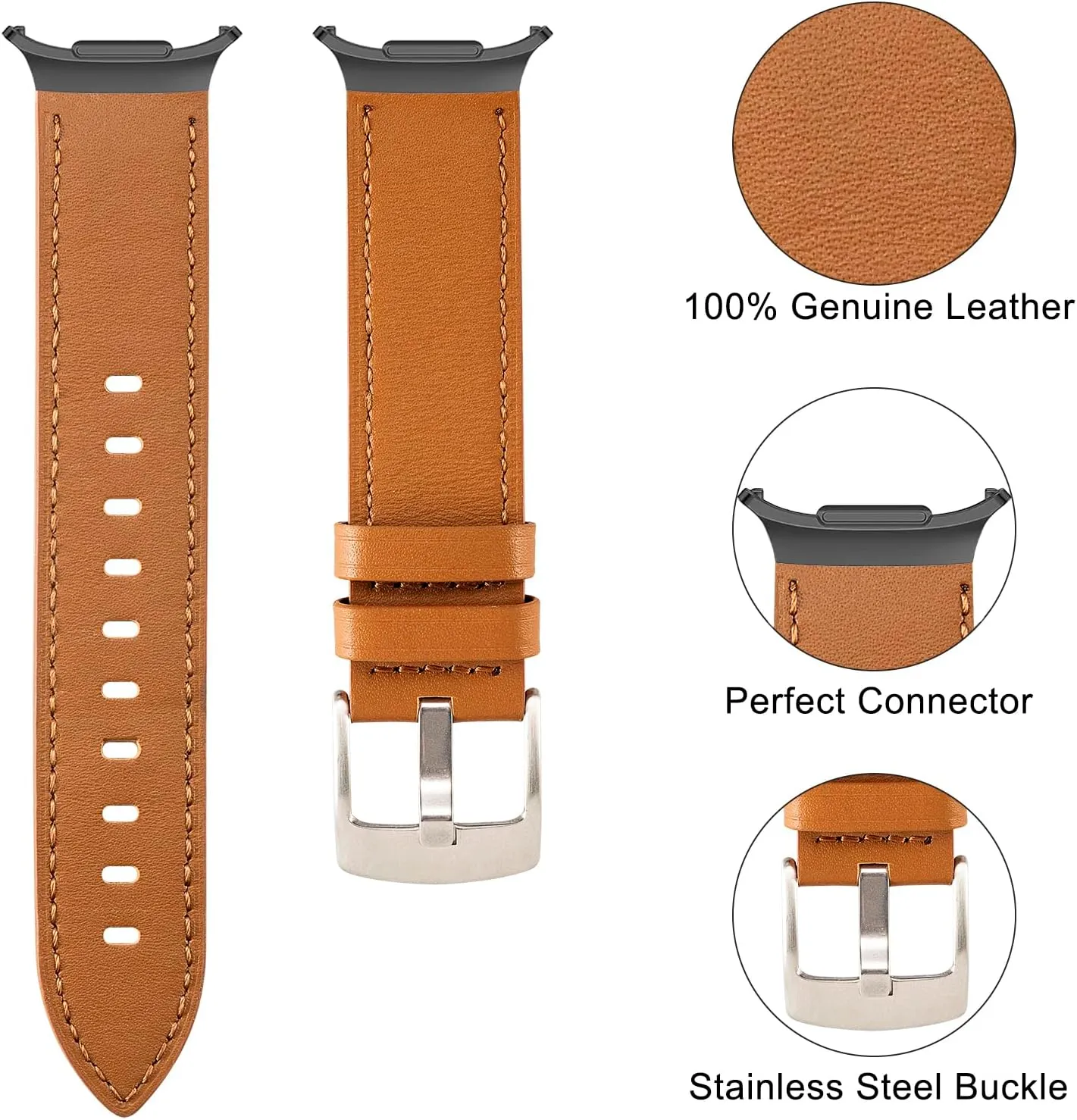 Nigaee Genuine Leather Watch Bands Compatible with Samsung Galaxy Watch Ultra 47mm(2024),Adjustable Breathable Replacement Straps Soft Wristbands for Women Men