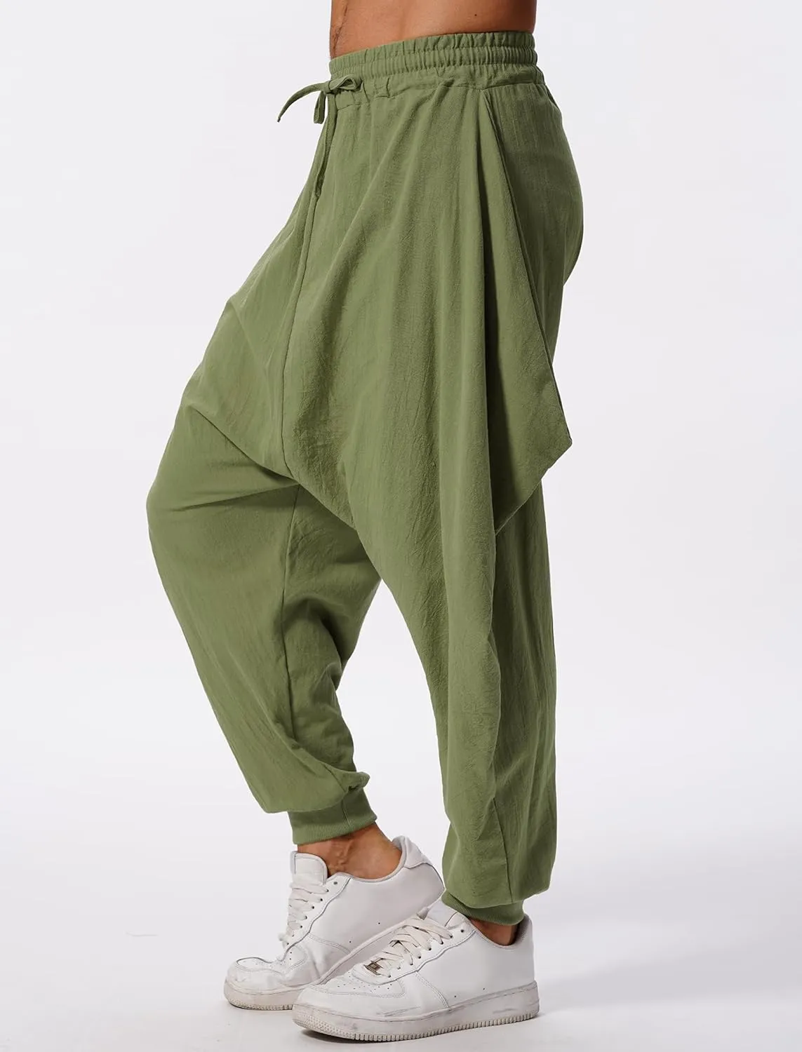 ODIZLI Men Leggings Retro Casual Fashion Design Loose Baggy Harem Pants with Pockets Trousers