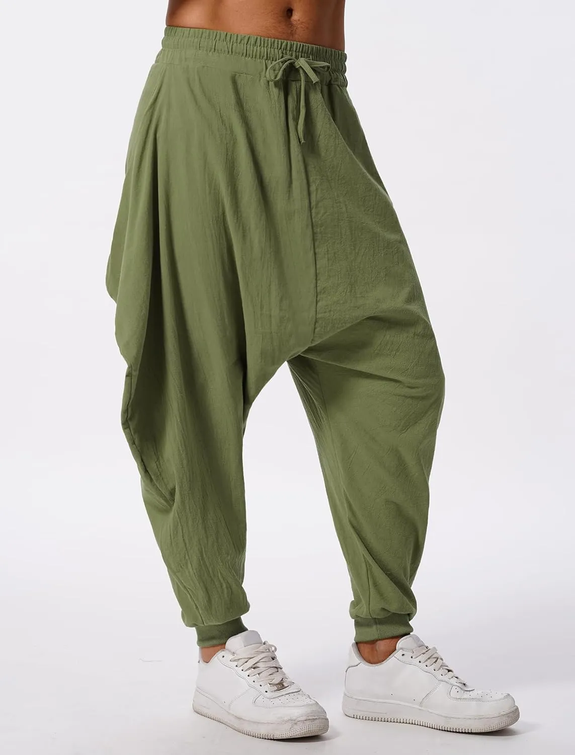 ODIZLI Men Leggings Retro Casual Fashion Design Loose Baggy Harem Pants with Pockets Trousers