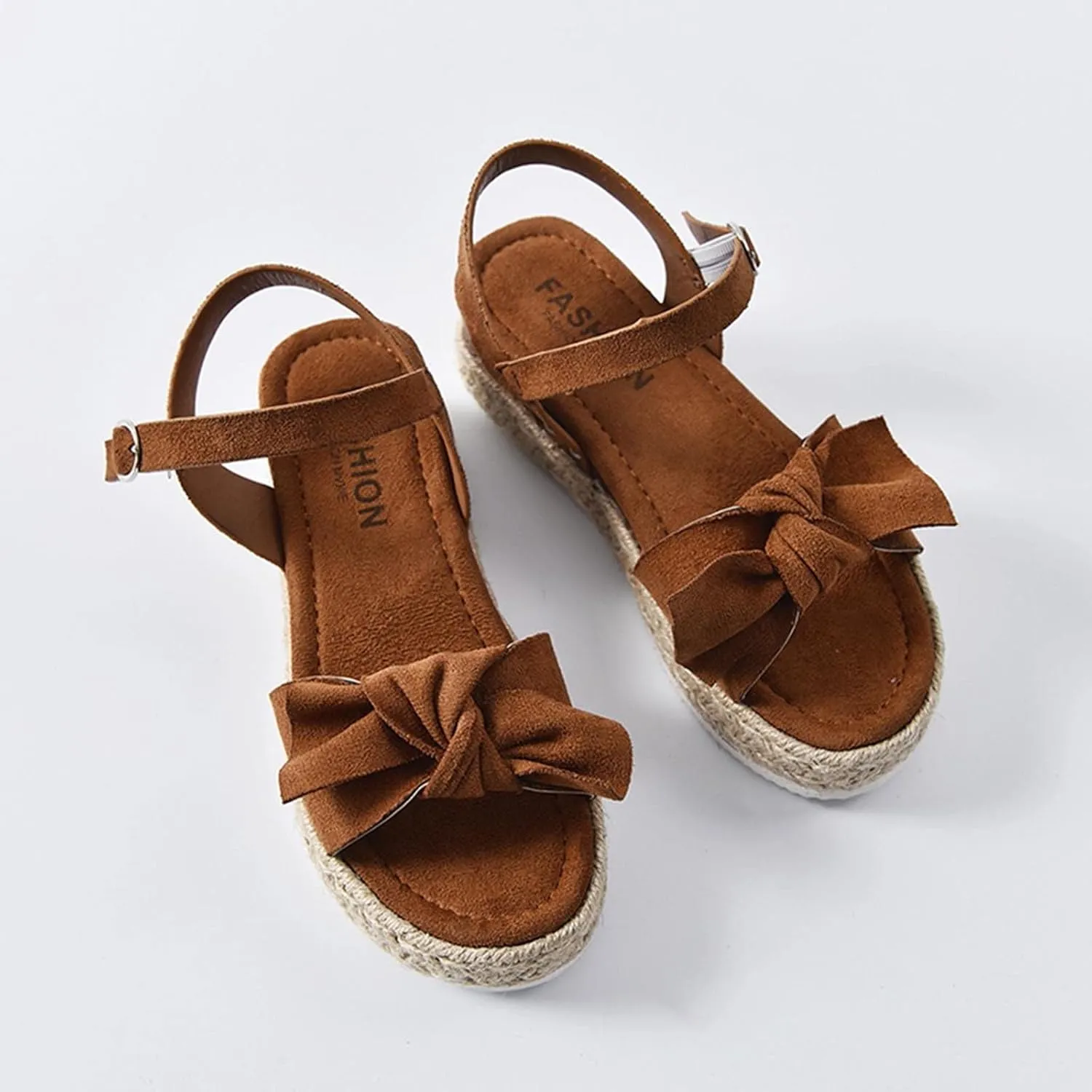 oiangi Espadrille Platform Sandals for Women Summer Casual Leopard Bow Ankle Strap Buckle Open Toe Studded Wedge Sandalias Comfortable Outdoor Shoes