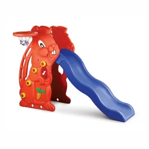 Ok Play Rabbit Slide For Kids, Garden Slider With Basket Ball Ring, Perfect For Home Indoor And Outdoor, Red & Blue, 2 To 4 Years