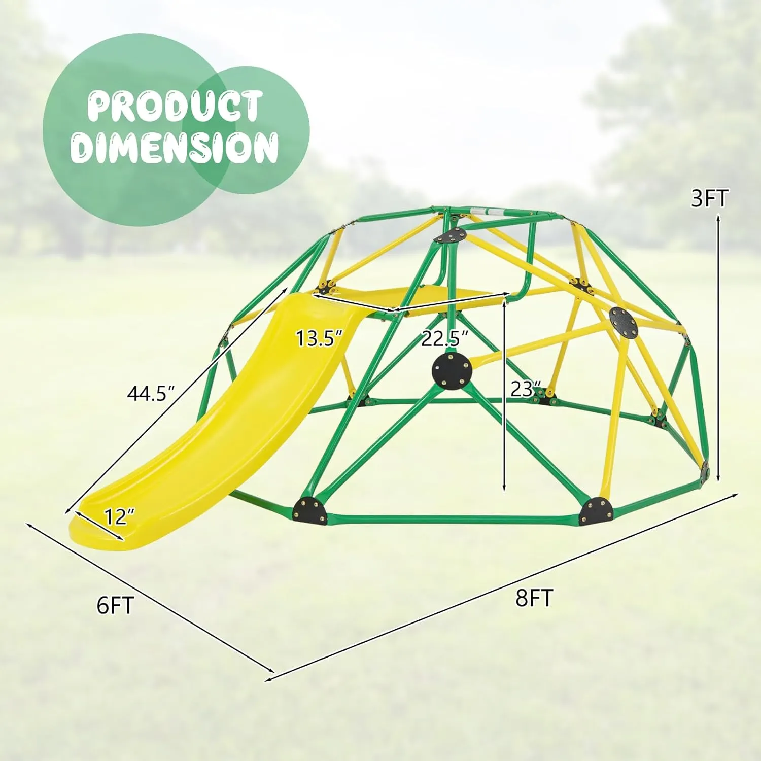 Olakids Climbing Dome with Slide, Kids Outdoor Jungle Gym Geometric Dome Climber, Steel Frame, 8FT Climb Structure Backyard Playground Center Equipment for Toddlers