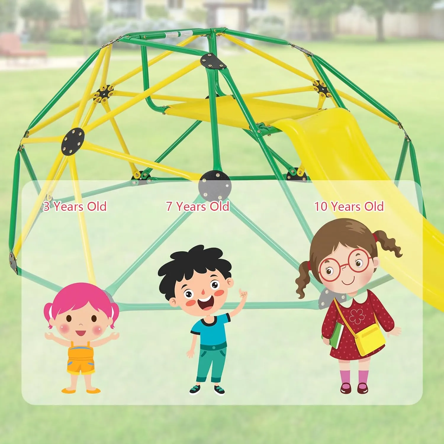 Olakids Climbing Dome with Slide, Kids Outdoor Jungle Gym Geometric Dome Climber, Steel Frame, 8FT Climb Structure Backyard Playground Center Equipment for Toddlers