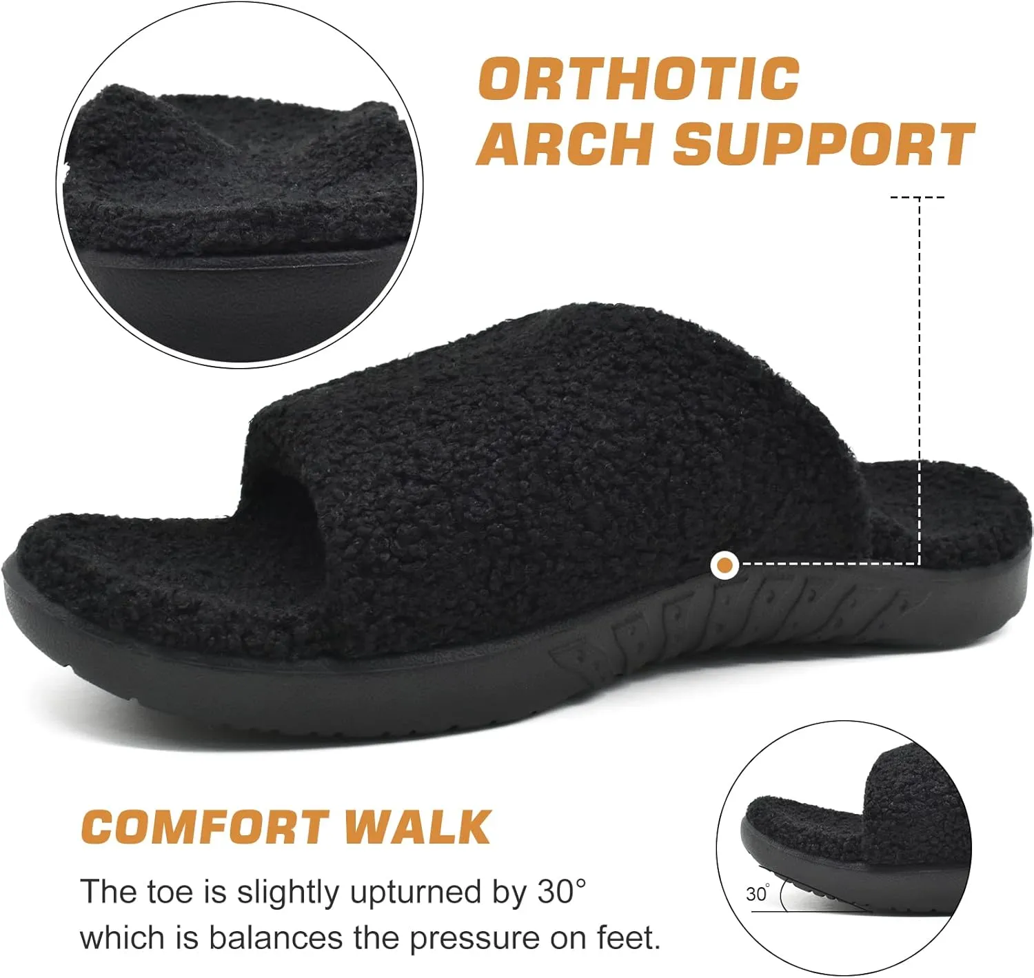 ONCAI Mens House Slippers with Arch Support，Fur Slides with Orthopedic for Plantar Fasciitis Wide Footbed and Adjustable Straps Size 7.5-15