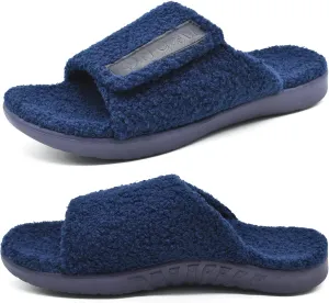 ONCAI Mens House Slippers with Arch Support，Fur Slides with Orthopedic for Plantar Fasciitis Wide Footbed and Adjustable Straps Size 7.5-15