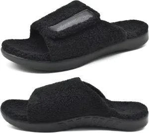 ONCAI Mens House Slippers with Arch Support，Fur Slides with Orthopedic for Plantar Fasciitis Wide Footbed and Adjustable Straps Size 7.5-15