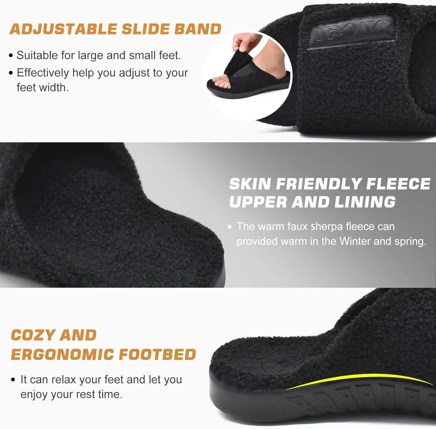 ONCAI Mens House Slippers with Arch Support，Fur Slides with Orthopedic for Plantar Fasciitis Wide Footbed and Adjustable Straps Size 7.5-15