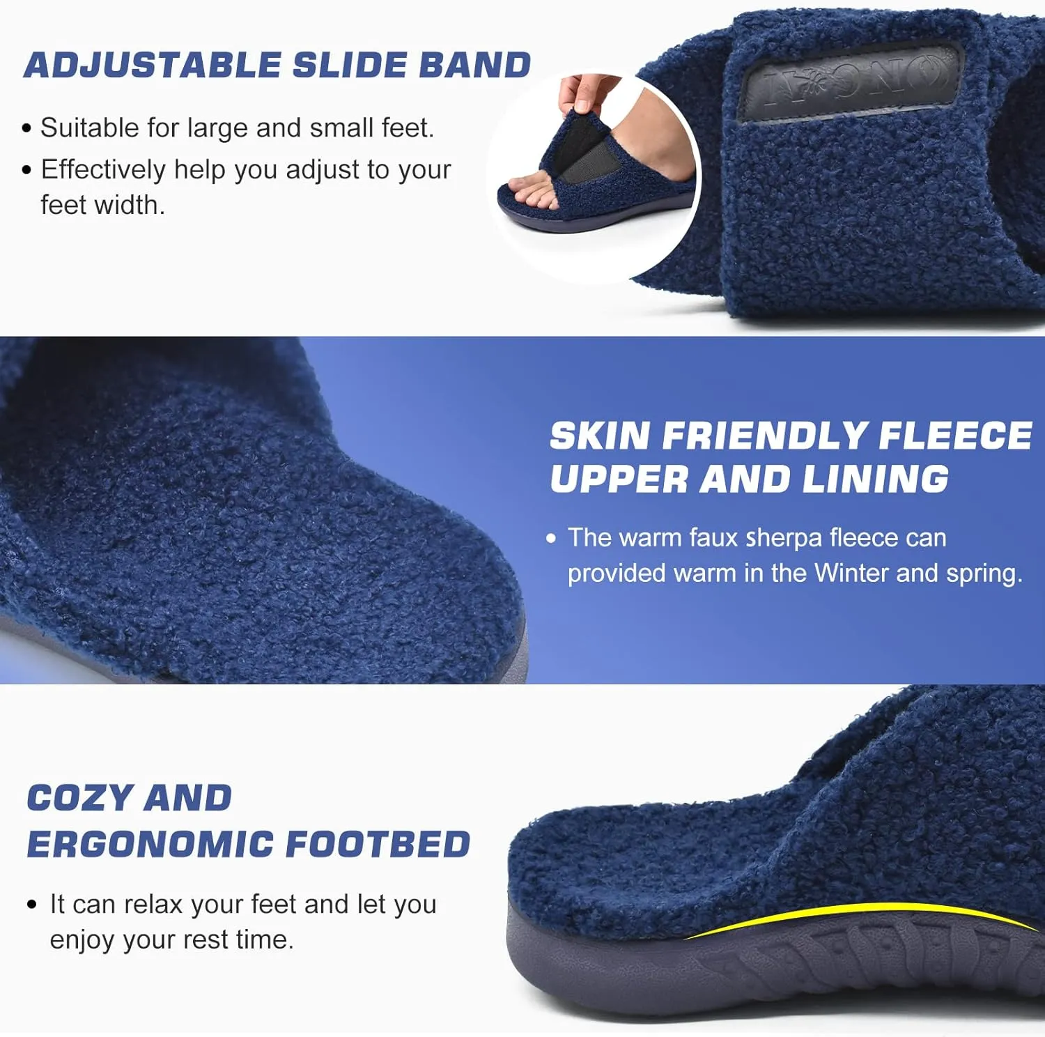 ONCAI Mens House Slippers with Arch Support，Fur Slides with Orthopedic for Plantar Fasciitis Wide Footbed and Adjustable Straps Size 7.5-15