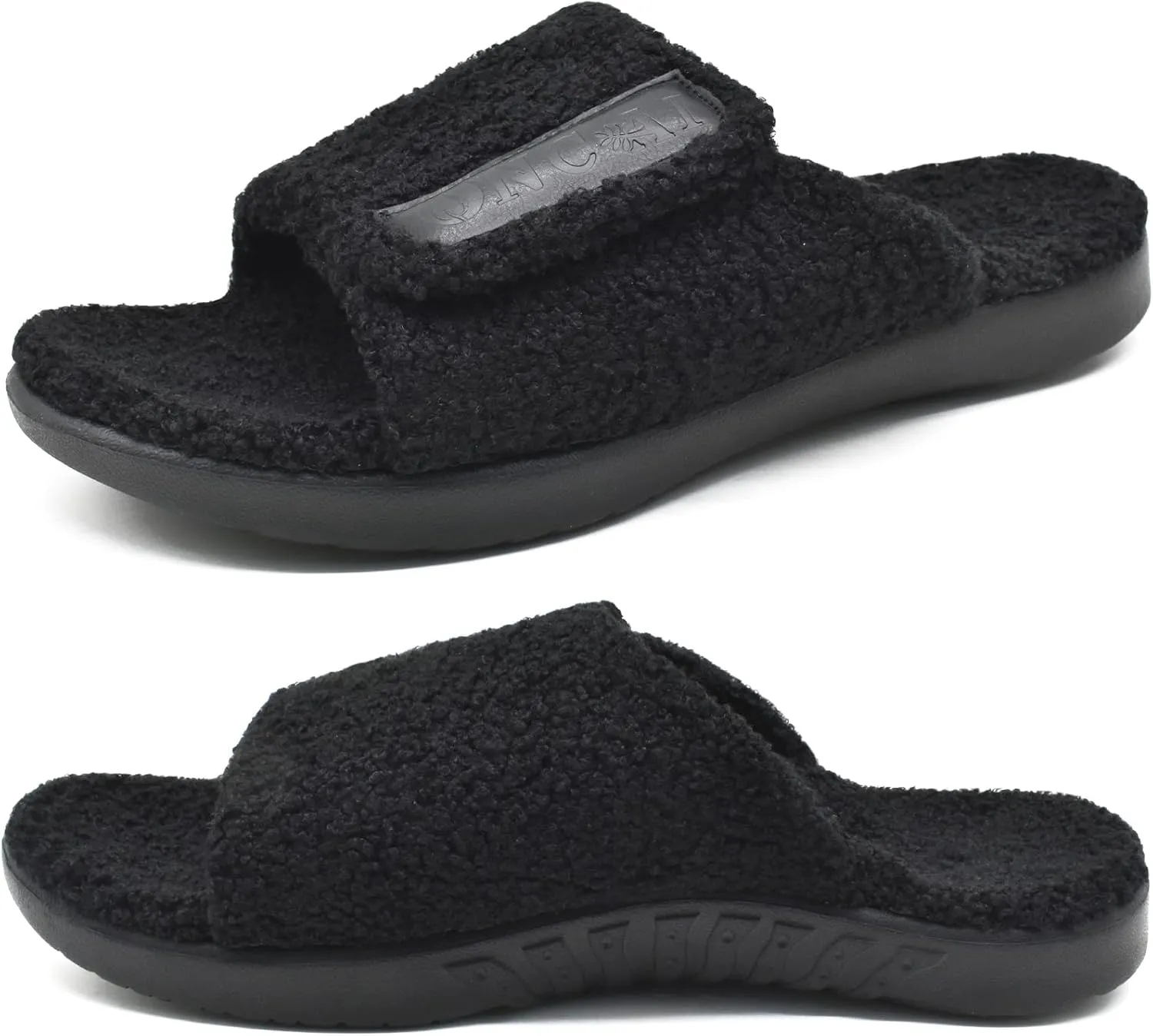 ONCAI Mens House Slippers with Arch Support，Fur Slides with Orthopedic for Plantar Fasciitis Wide Footbed and Adjustable Straps Size 7.5-15