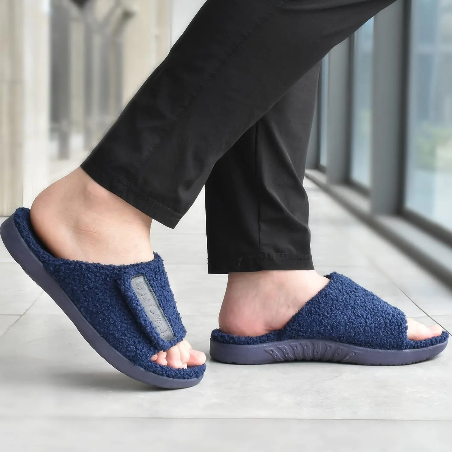 ONCAI Mens House Slippers with Arch Support，Fur Slides with Orthopedic for Plantar Fasciitis Wide Footbed and Adjustable Straps Size 7.5-15