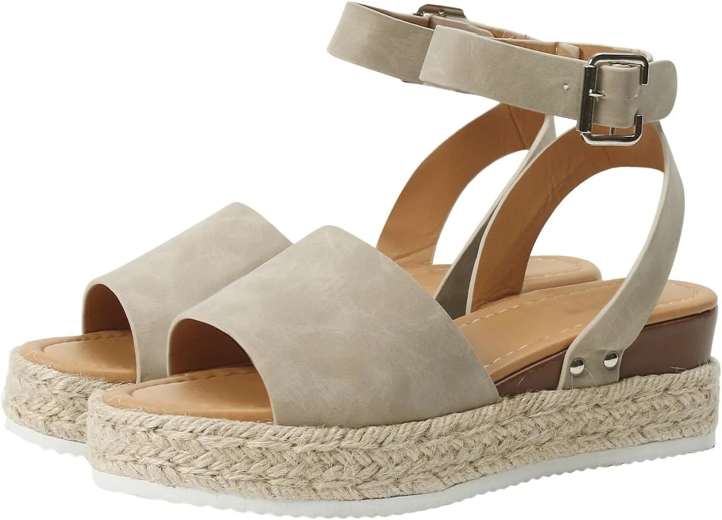 Open Toe Buckle Ankle Strap Espadrilles Flatform Wedge Casual Sandals for Women 2025 Platform Wedge Sandals Women Faux Leather Summer Dressy Elegant Flats