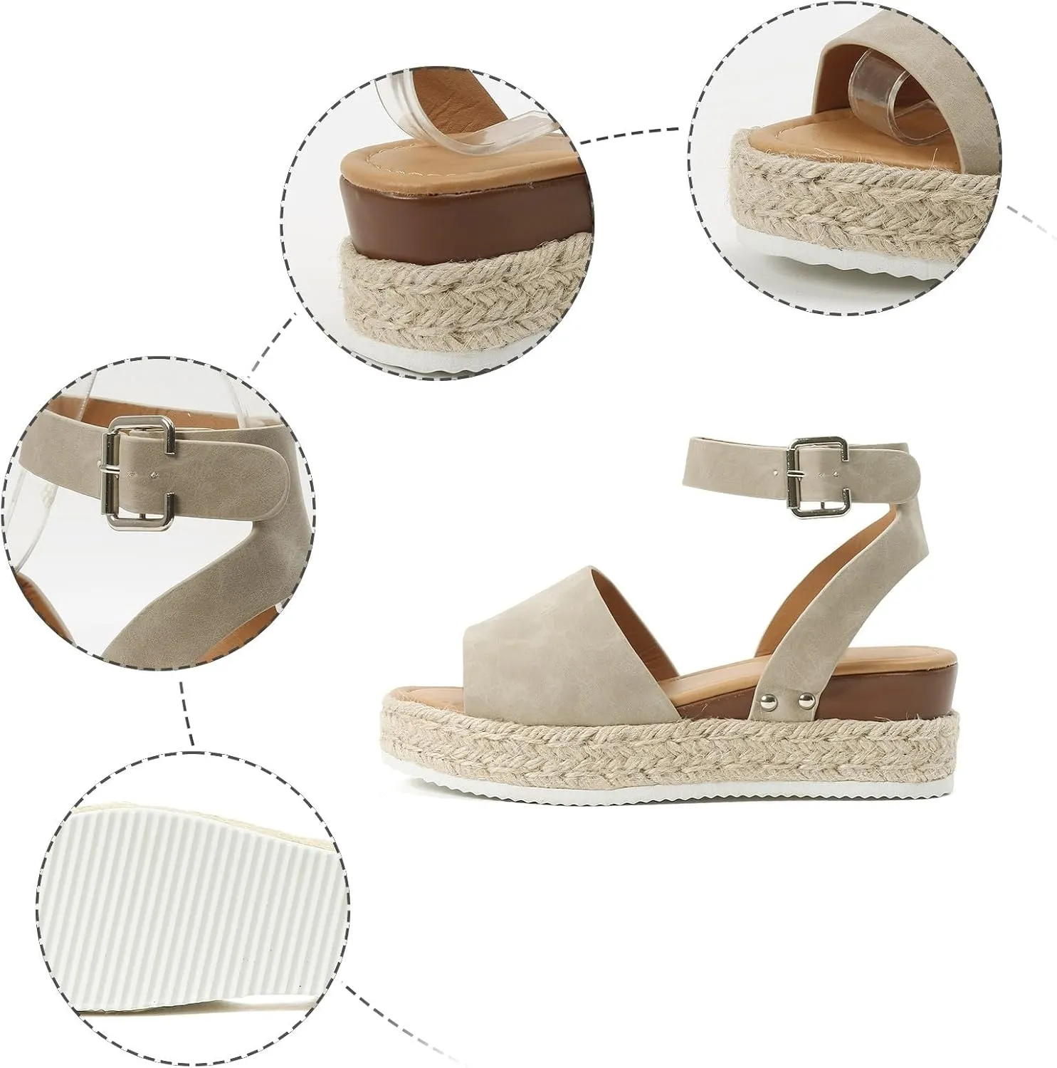 Open Toe Buckle Ankle Strap Espadrilles Flatform Wedge Casual Sandals for Women 2025 Platform Wedge Sandals Women Faux Leather Summer Dressy Elegant Flats