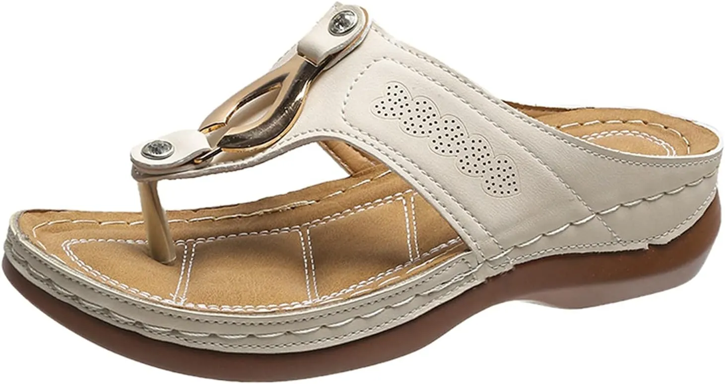 Orthotic Sandals for Women Dressy Flip Flops Beach with Flowers Comfortable Wedge Sandal Walking All Day Arch Support Womans Shoes Slingback Shoe Orthopedic Wedge